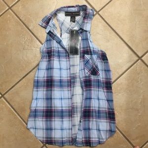 Sleeveless plaid shirt new with tags